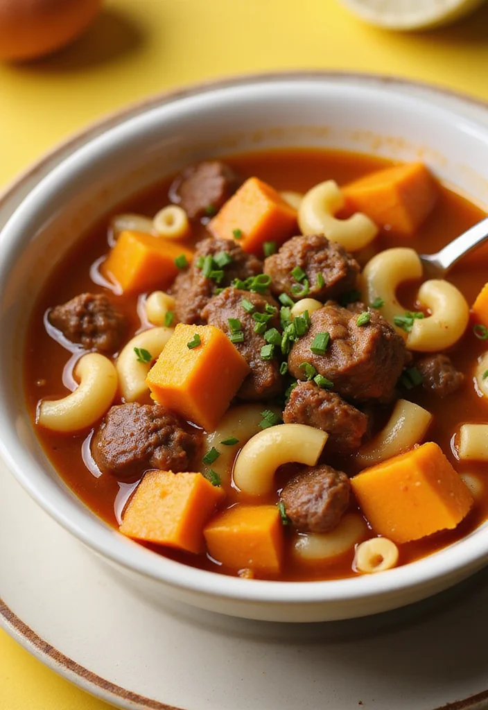 13 Beef And Macaroni Soup Ideas That Make Dinner So Much Easier - 12. Beef and Macaroni Soup with Sweet Potatoes