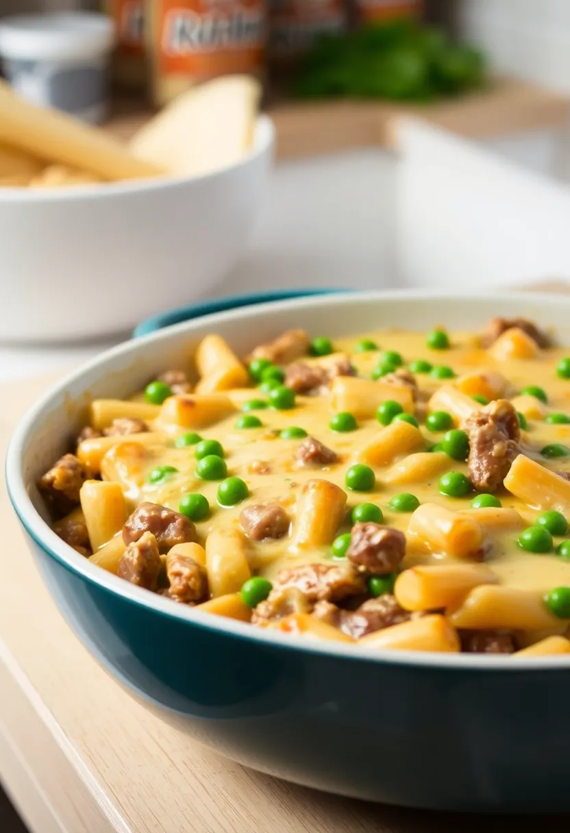 15 Easy Baked Pasta With Ground Beef Meals That Always Impress - 10. Creamy Beef and Pea Pasta Bake