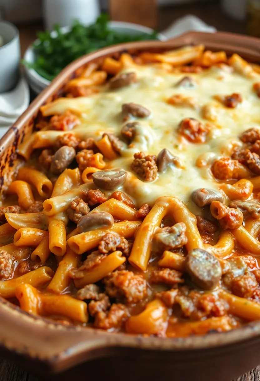 15 Easy Baked Pasta With Ground Beef Meals That Always Impress - 4. Creamy Beef and Mushroom Pasta Bake