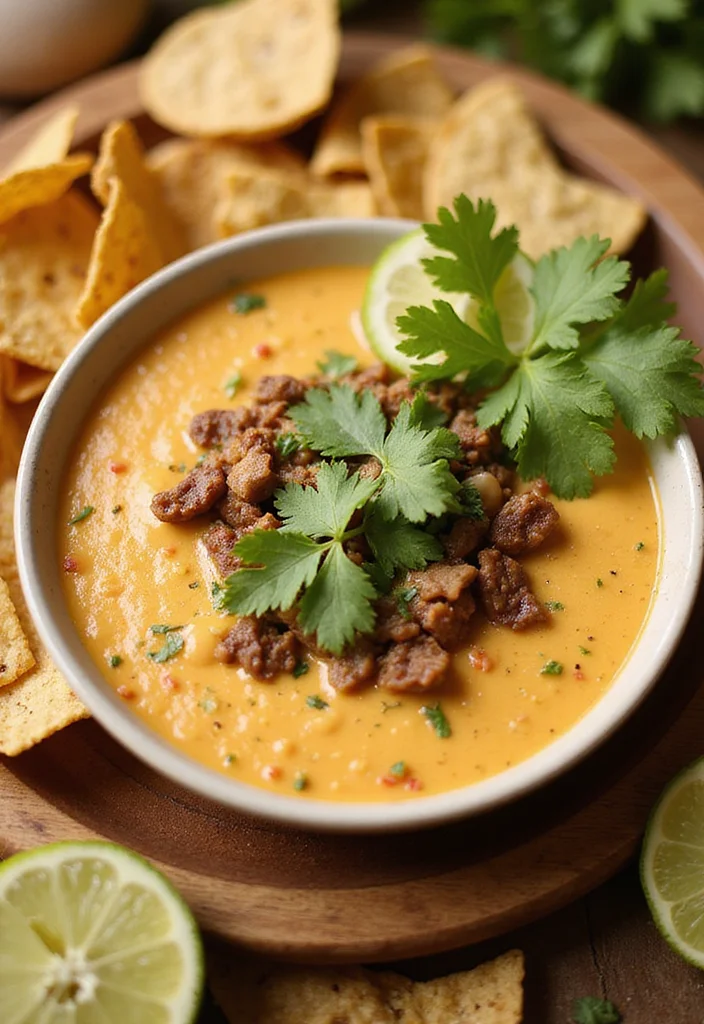 16 Must Try Beef Queso Dip Dishes For Busy Nights - 10. Beef Queso Dip with Cilantro Lime