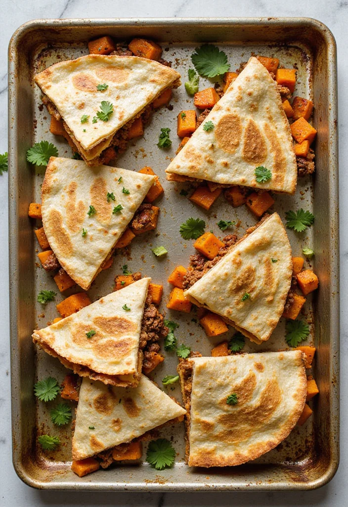 16 Underrated Sheet Pan Quesadillas Beef Recipes Worth Making - 11. Beef & Sweet Potato Quesadillas