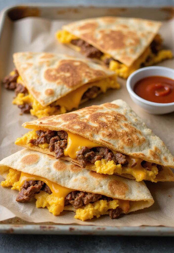 16 Underrated Sheet Pan Quesadillas Beef Recipes Worth Making - 5. Beefy Breakfast Quesadillas