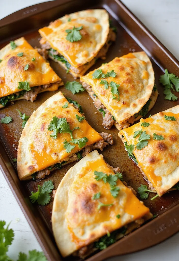 16 Underrated Sheet Pan Quesadillas Beef Recipes Worth Making - 8. Cheesy Beef & Spinach Quesadillas