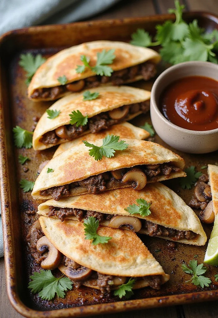 16 Underrated Sheet Pan Quesadillas Beef Recipes Worth Making - 9. Beef & Mushroom Quesadillas