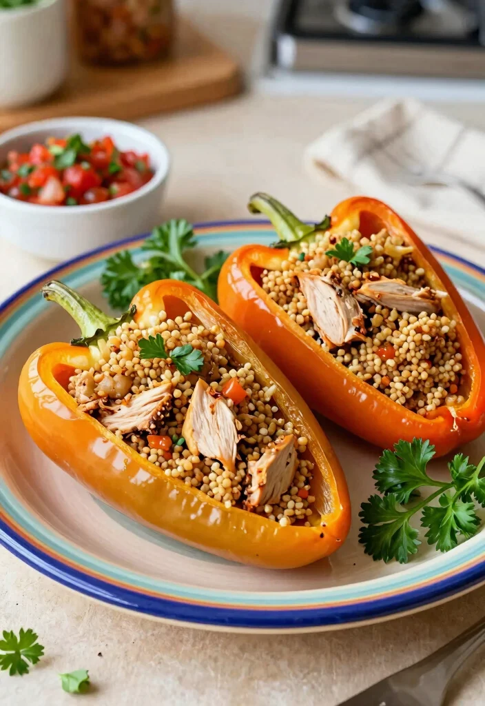 16 Dinner Recipes High Protein Filling Healthy Meals - 2. Spicy Turkey and Quinoa Stuffed Bell Peppers 1