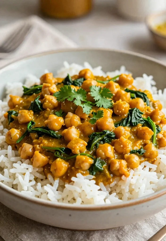 16 Dinner Recipes High Protein Filling Healthy Meals - 6. Chickpea and Spinach Curry 1