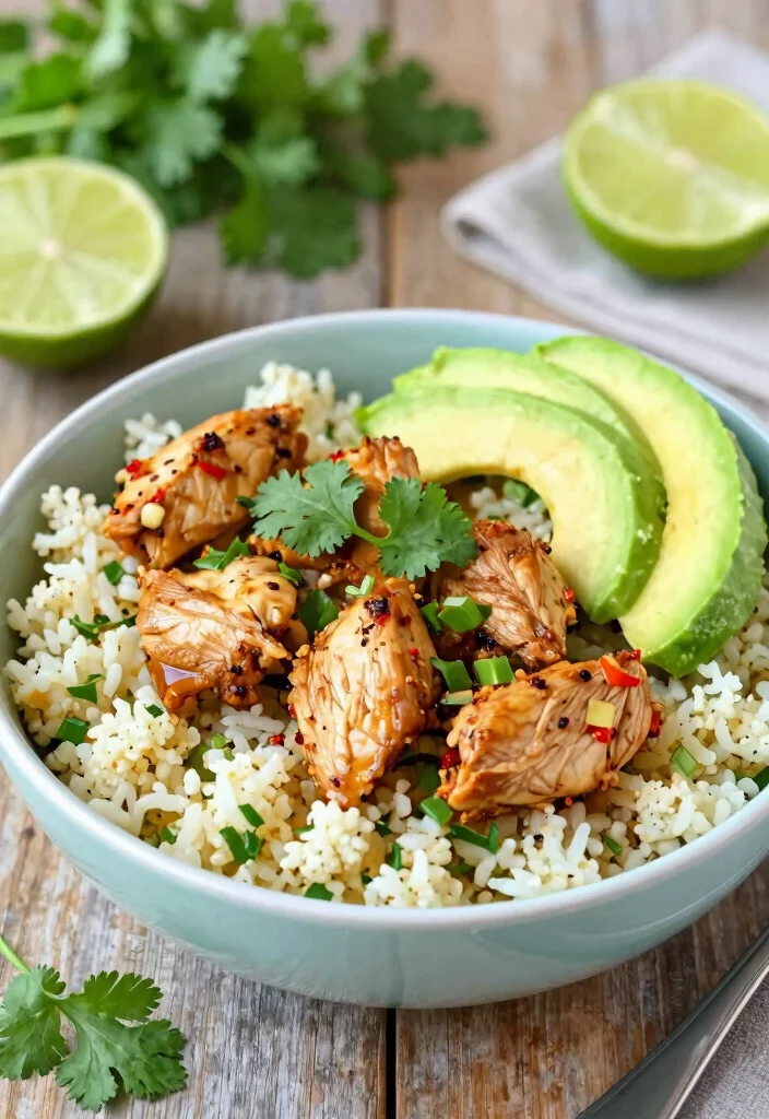 16 Easy Everyday Chicken Dinner Recipes for Healthy One-Pan Meals - 15. Spicy Chicken and Cauliflower Rice Bowl 1