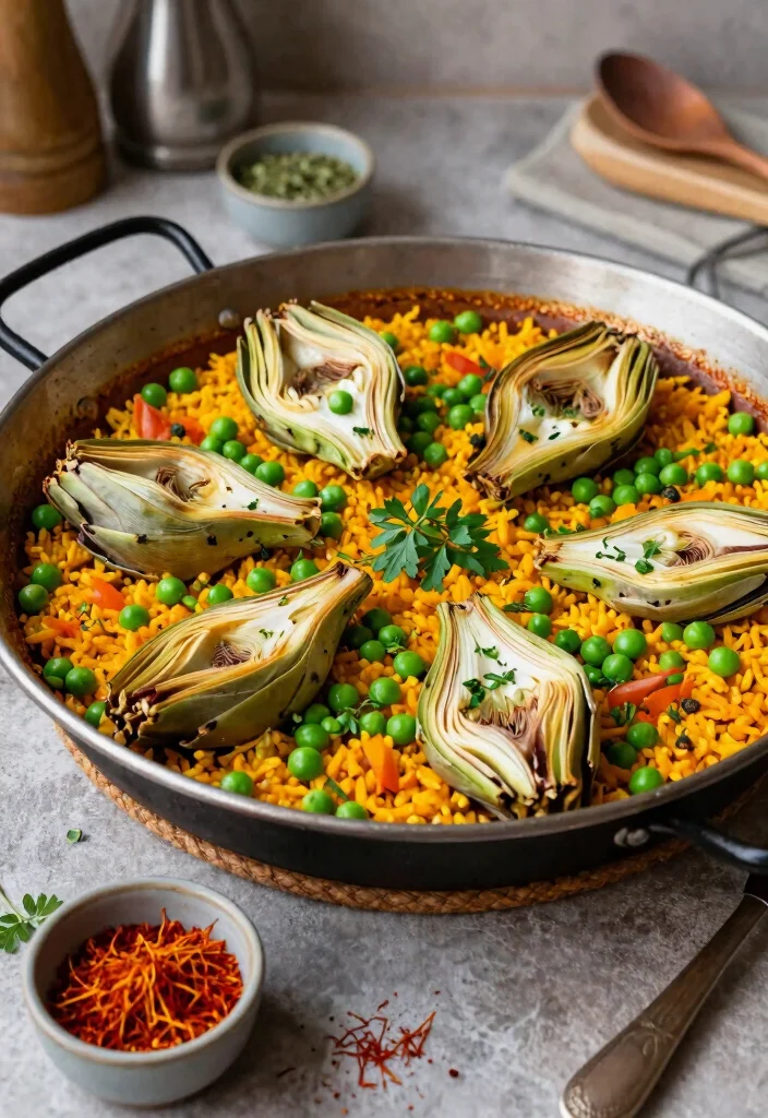 17 Date Night Dinner Recipes: Romantic Impressive Meals - 8. Vegan Paella with Artichokes and Peas 1
