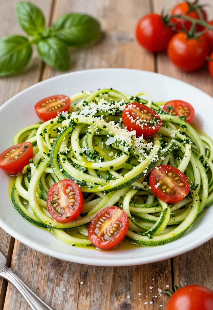 18 Dinner Recipes Low Carb Flavor Forward Choices - 1. Zucchini Noodles with Pesto and Cherry Tomatoes 1