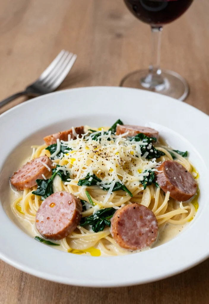 18 Dinner Recipes With Sausage: Bold Savory Plates - 4. Cheesy Sausage and Spinach Pasta 1