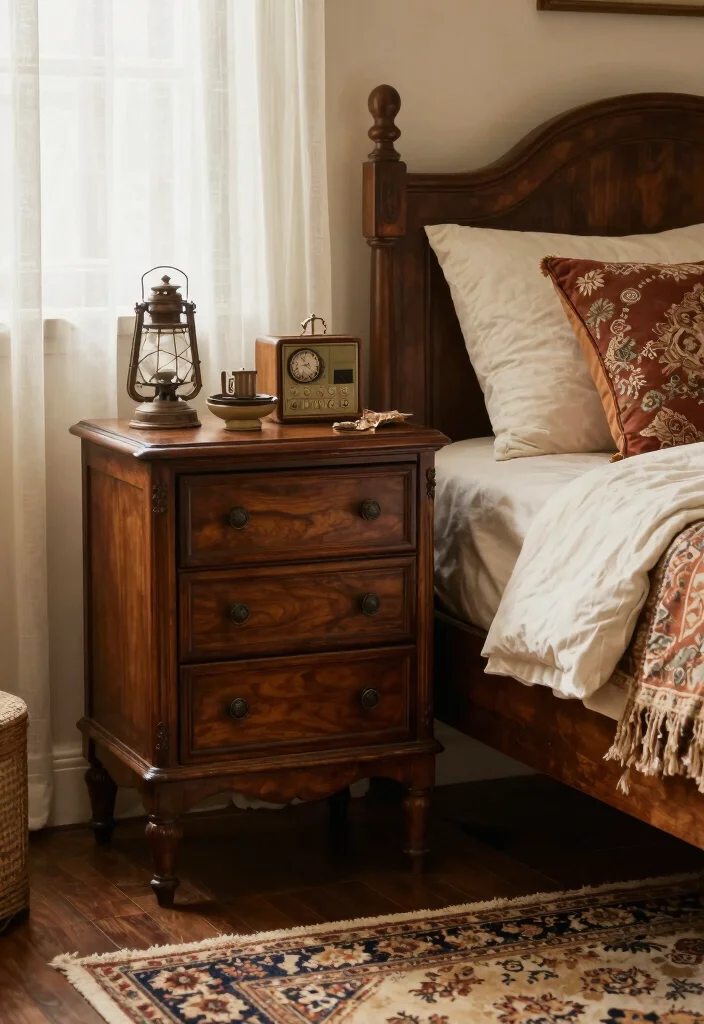 15 Bed Stand Design Ideas With Sleek Functional Style - 6. Vintage-Inspired Nightstands 1
