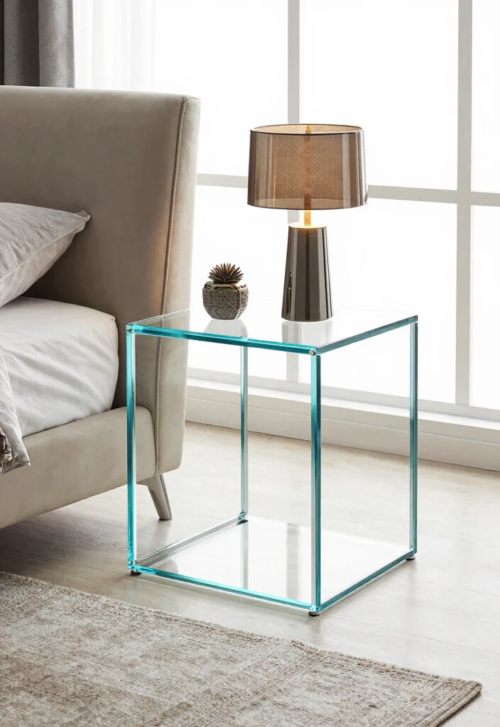 15 Bed Stand Design Ideas With Sleek Functional Style - 7. Glass and Metal Nightstands 1