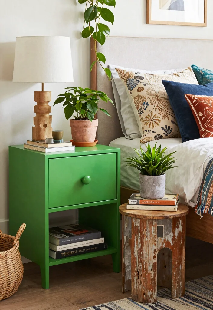 15 Bed Stand Design Ideas With Sleek Functional Style - 8. Eclectic Nightstands 1