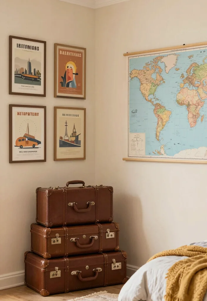 15 Kids Bedroom Wall Decor Ideas That Spark Imagination - 15. Vintage Travel Theme 1