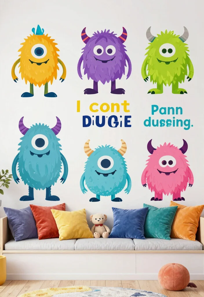 15 Kids Bedroom Wall Decor Ideas That Spark Imagination - 2. Whimsical Monster Wall Art 1