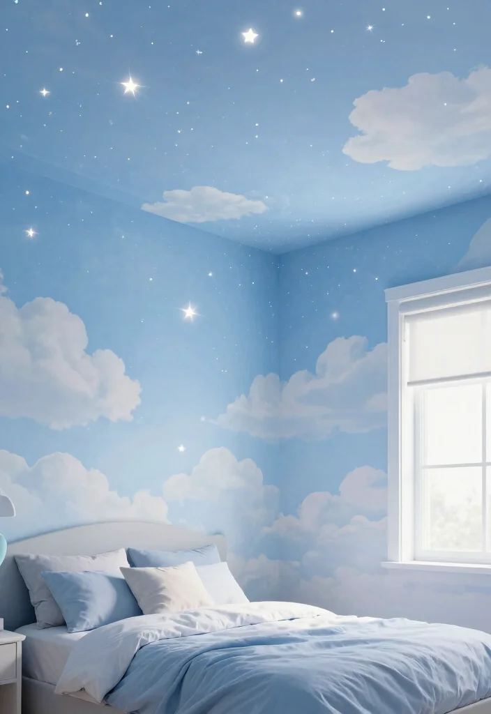 15 Kids Bedroom Wall Decor Ideas That Spark Imagination - 3. Dreamy Sky Murals 1