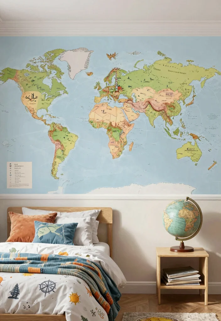 15 Kids Bedroom Wall Decor Ideas That Spark Imagination - 6. Adventure-Themed Maps 1