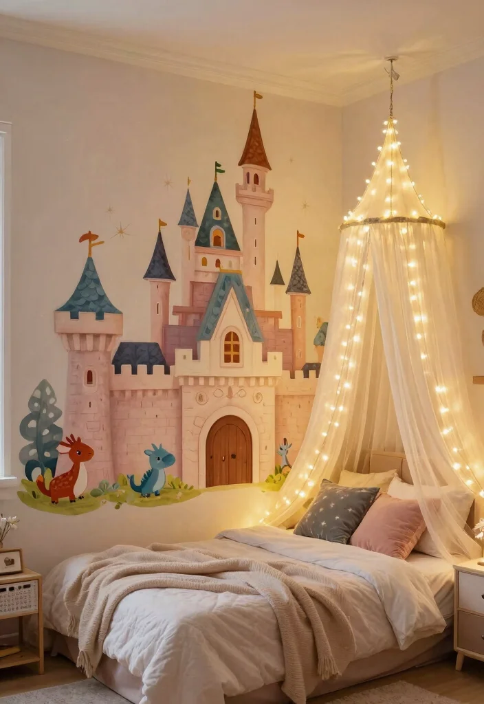 15 Kids Bedroom Wall Decor Ideas That Spark Imagination - 7. Fairytale Castle Decor 1