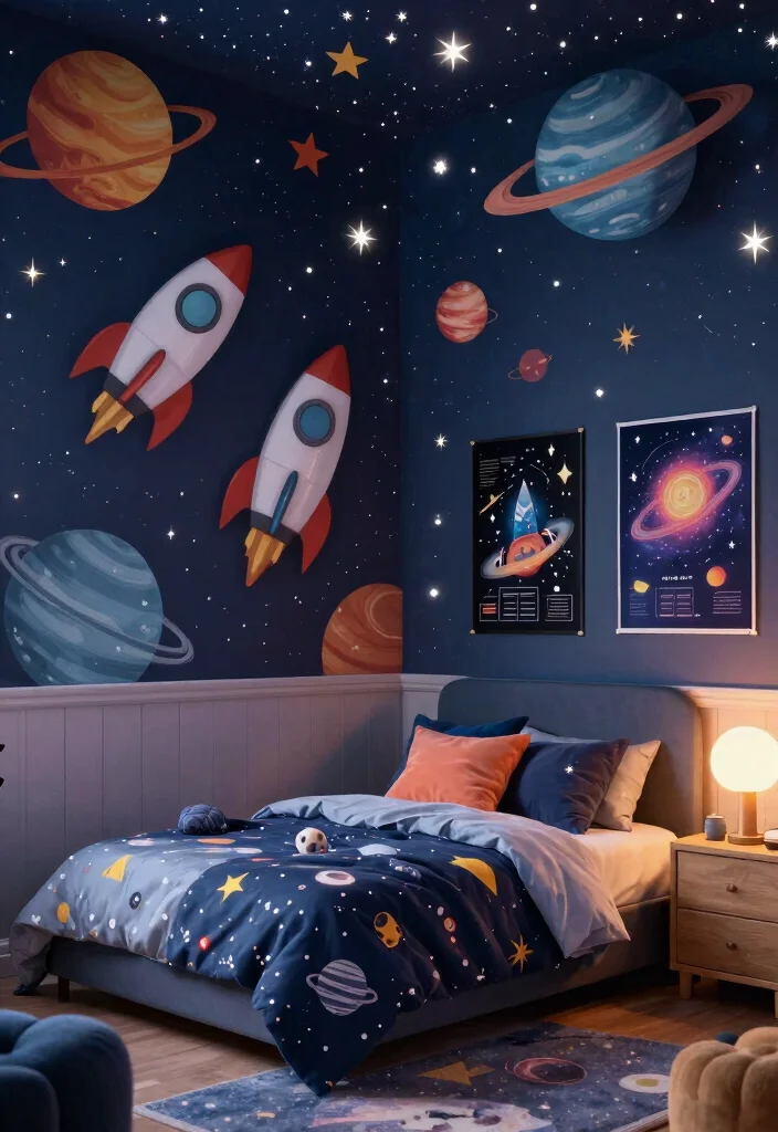 15 Kids Bedroom Wall Decor Ideas That Spark Imagination - 9. Space Exploration Theme 1