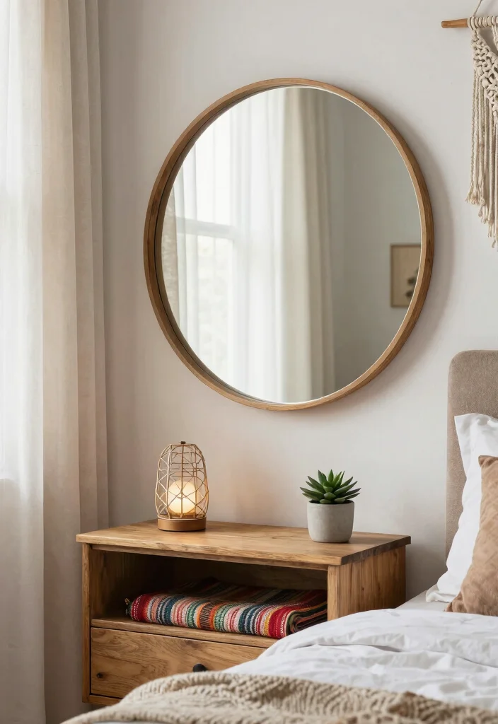 15 Mirrors Above Nightstand Ideas That Reflect Style 2 15 Mirrors Above Nightstand Ideas That Reflect Style - 1. Oversized Round Mirrors 1