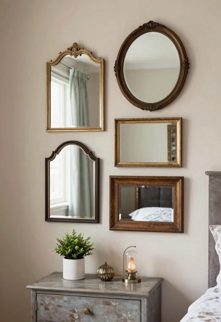 15 Mirrors Above Nightstand Ideas That Reflect Style 13 15 Mirrors Above Nightstand Ideas That Reflect Style - 12. Layered Mirrors 1