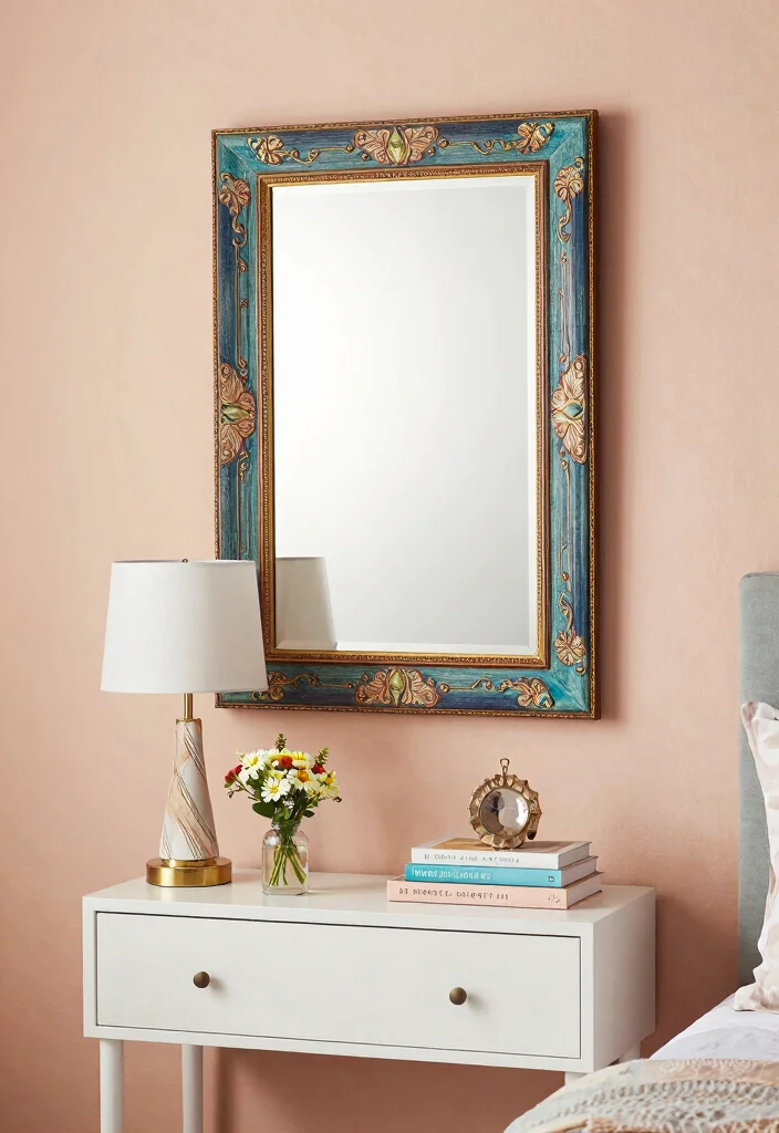 15 Mirrors Above Nightstand Ideas That Reflect Style 14 15 Mirrors Above Nightstand Ideas That Reflect Style - 13. Artistic Framed Mirrors 1