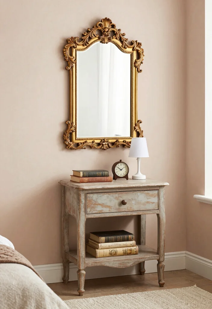 15 Mirrors Above Nightstand Ideas That Reflect Style 3 15 Mirrors Above Nightstand Ideas That Reflect Style - 2. Vintage-Inspired Mirrors 1
