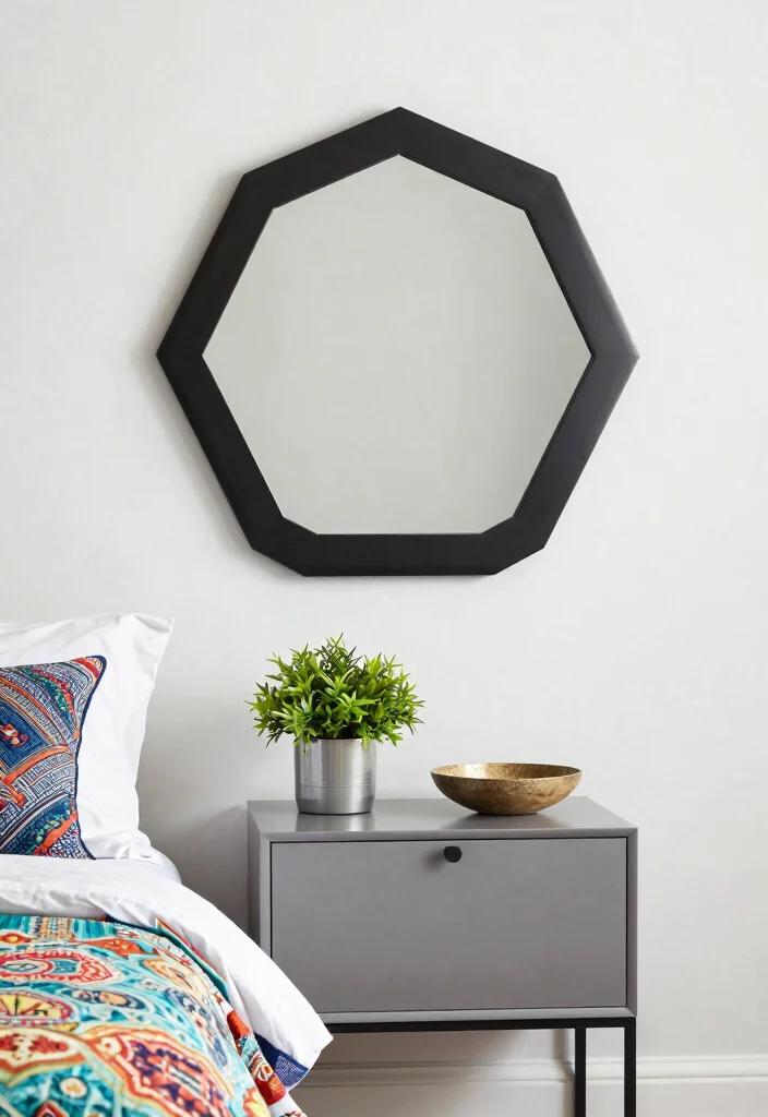 15 Mirrors Above Nightstand Ideas That Reflect Style 4 15 Mirrors Above Nightstand Ideas That Reflect Style - 3. Geometric Mirrors 1