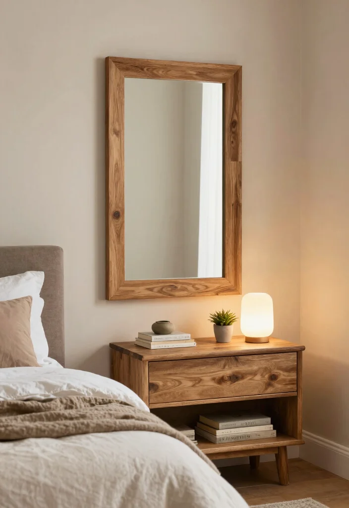 15 Mirrors Above Nightstand Ideas That Reflect Style 5 15 Mirrors Above Nightstand Ideas That Reflect Style - 4. Natural Wood Mirrors 1