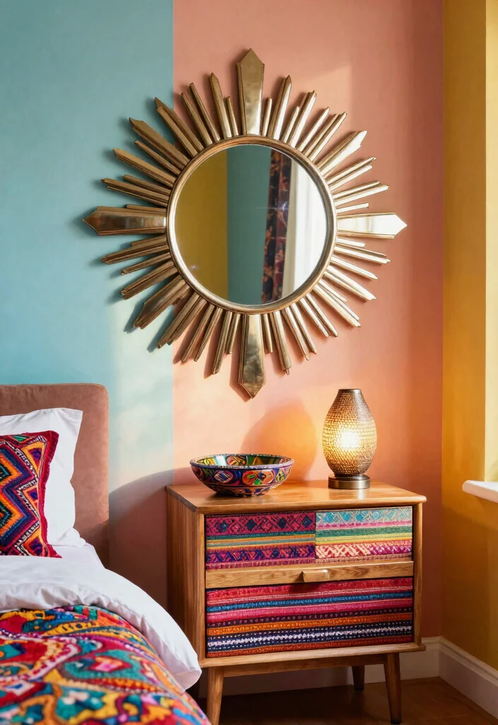 15 Mirrors Above Nightstand Ideas That Reflect Style 7 15 Mirrors Above Nightstand Ideas That Reflect Style - 6. Sunburst Mirrors 1