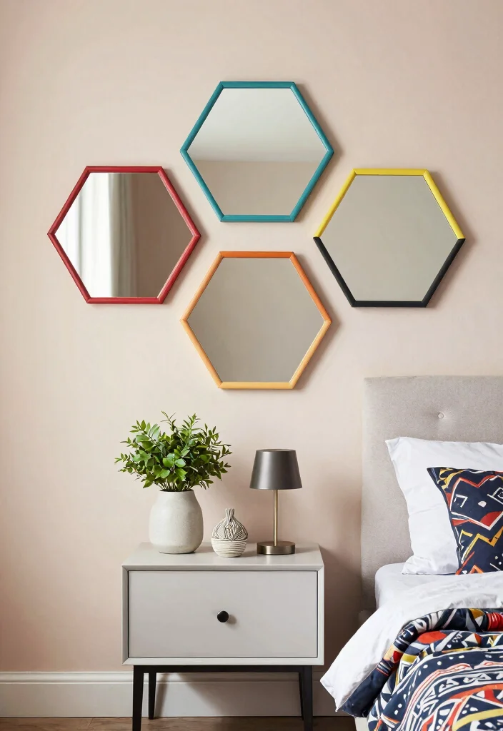 15 Mirrors Above Nightstand Ideas That Reflect Style 9 15 Mirrors Above Nightstand Ideas That Reflect Style - 8. Hexagonal Mirrors 1