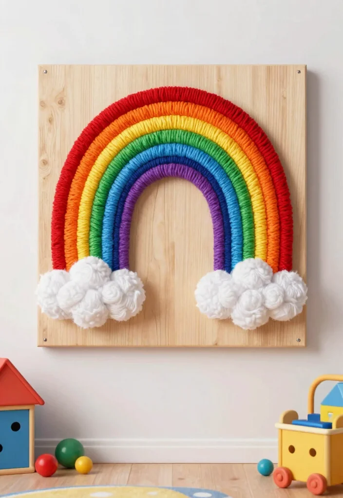 16 Boho Yarn Wall Art Ideas With Handmade Texture 15 16 Boho Yarn Wall Art Ideas With Handmade Texture - 14. Yarn Rainbow Art 1