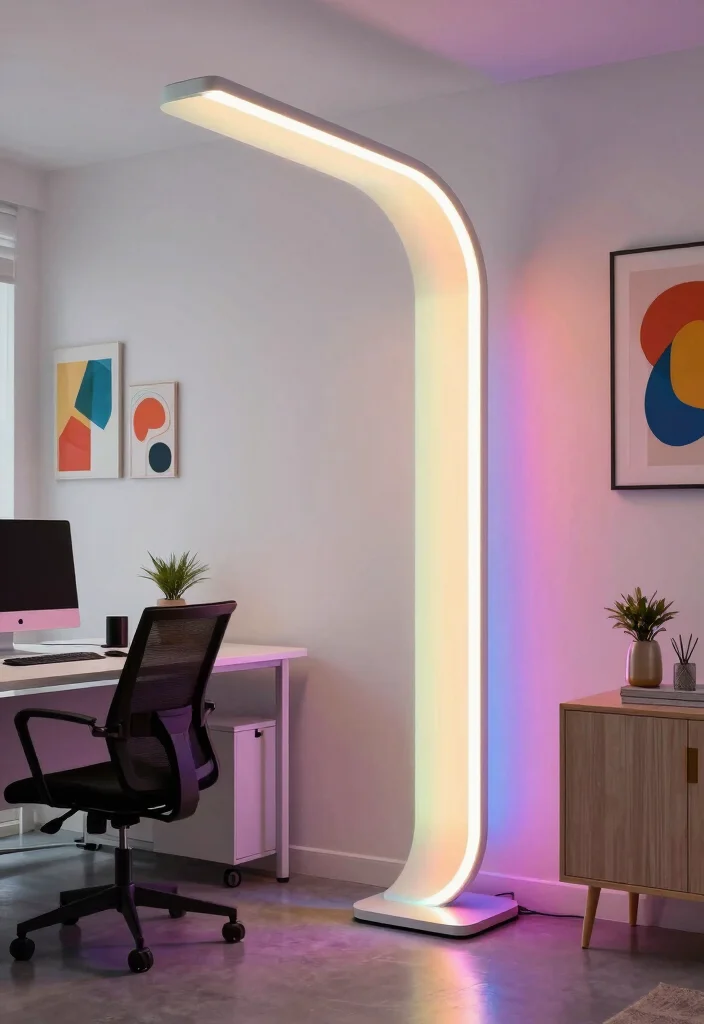 16 Office Floor Lamp Ideas With Stylish Task Lighting 17 16 Office Floor Lamp Ideas With Stylish Task Lighting - 16. Futuristic Flair: LED Strip Floor Lamps 1
