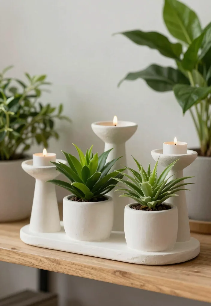 16 Plaster Candle Holder Ideas With Minimal Aesthetic 7 16 Plaster Candle Holder Ideas With Minimal Aesthetic - 6. Candle Holders with Integrated Planters 1