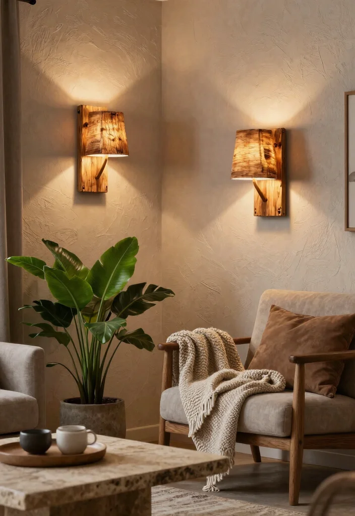 16 Wall Lamp Living Room Ideas With Cozy Ambient Glow 3 16 Wall Lamp Living Room Ideas With Cozy Ambient Glow - 2. Rustic Wooden Wall Lamps 1