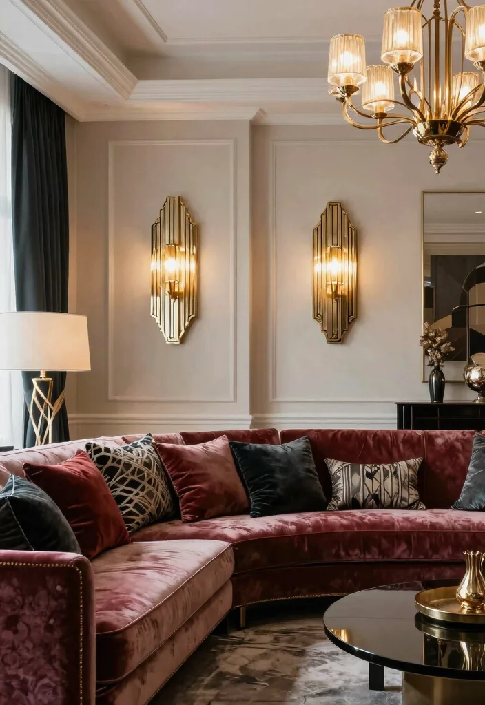 16 Wall Lamp Living Room Ideas With Cozy Ambient Glow 9 16 Wall Lamp Living Room Ideas With Cozy Ambient Glow - 8. Art Deco Glam 1