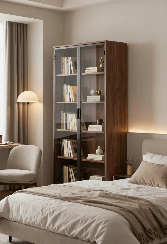 17 Glass Door Bookshelf Ideas With Elegant Display - 11. Glass Door Bookshelves in Bedrooms 1