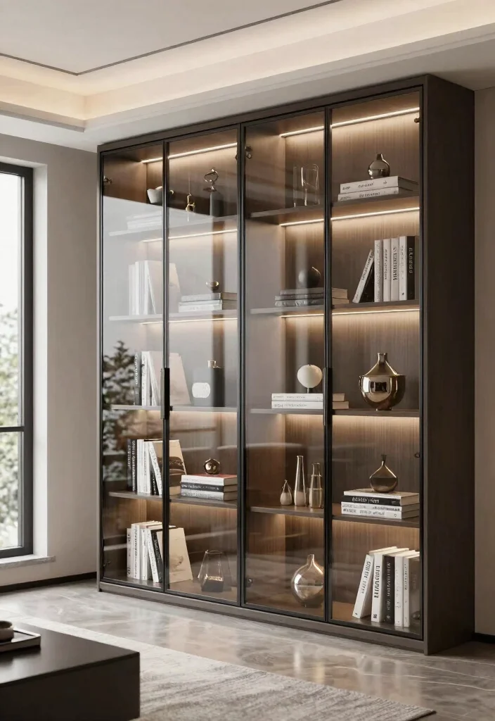 17 Glass Door Bookshelf Ideas With Elegant Display - 13. Glass Door Bookshelves with Sliding Doors 1