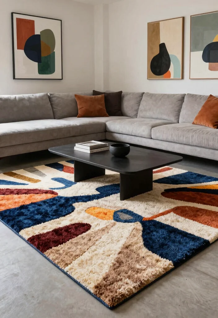 17 Living Room Carpet Ideas Area Rugs That Define the Space - 11. Artistic Hand-Tufted Rugs 1