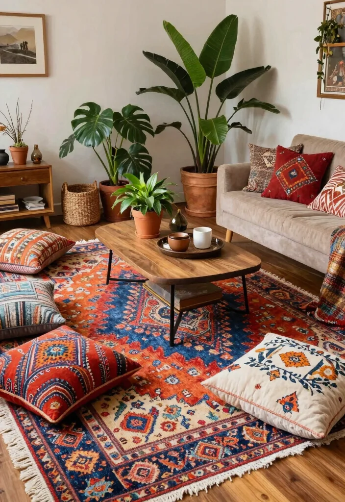 17 Living Room Carpet Ideas Area Rugs That Define the Space - 12. Bohemian Style Rugs 1