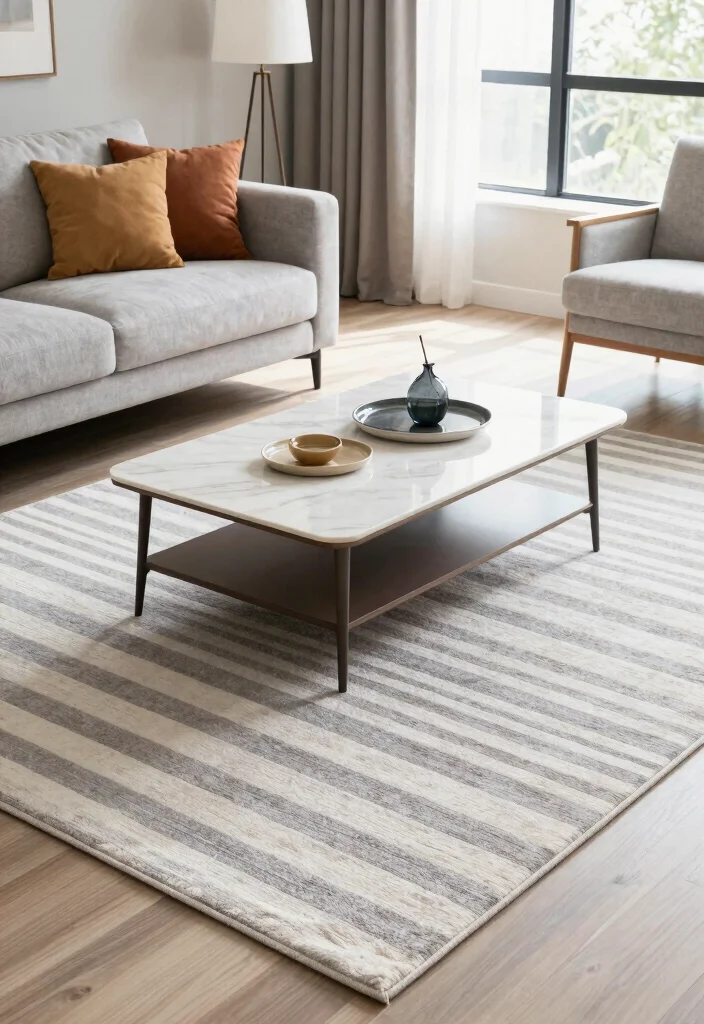 17 Living Room Carpet Ideas Area Rugs That Define the Space - 13. Subtle Striped Rugs 1