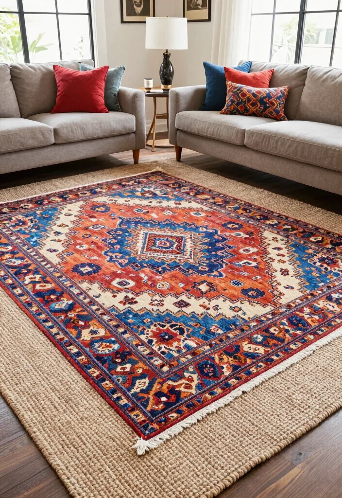 17 Living Room Carpet Ideas Area Rugs That Define the Space - 5. Textured Layering Rugs 1