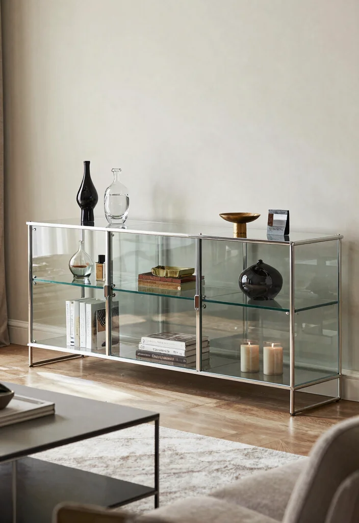 17 TV Stand Cabinet Ideas With Smart Storage Solutions 13 17 TV Stand Cabinet Ideas With Smart Storage Solutions - 12. Elegant Glass Accents 1