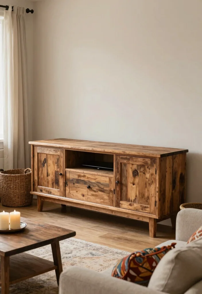 17 TV Stand Cabinet Ideas With Smart Storage Solutions 3 17 TV Stand Cabinet Ideas With Smart Storage Solutions - 2. Rustic Charm 1