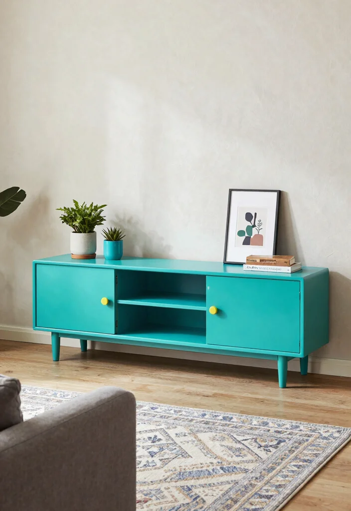 17 TV Stand Cabinet Ideas With Smart Storage Solutions 8 17 TV Stand Cabinet Ideas With Smart Storage Solutions - 7. Colorful Cabinets 1