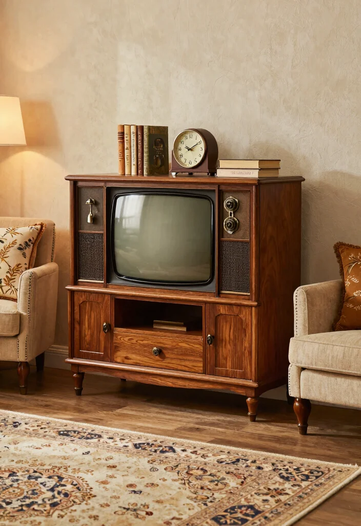 17 TV Stand Cabinet Ideas With Smart Storage Solutions 10 17 TV Stand Cabinet Ideas With Smart Storage Solutions - 9. Vintage Vibes 1