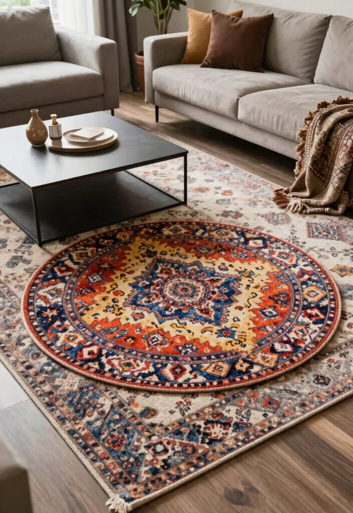 18 Area Rug Over Carpet Ideas That Layer Beautifully 14 18 Area Rug Over Carpet Ideas That Layer Beautifully - 13. Mix and Match Shapes 1