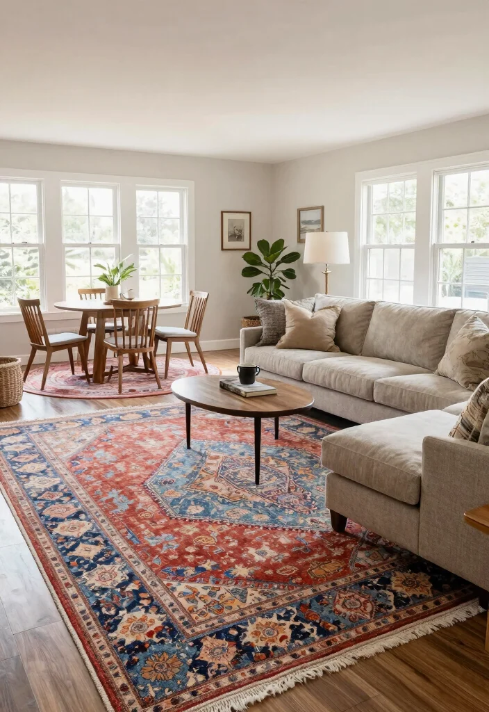 18 Area Rug Over Carpet Ideas That Layer Beautifully 8 18 Area Rug Over Carpet Ideas That Layer Beautifully - 7. Create Zones 1