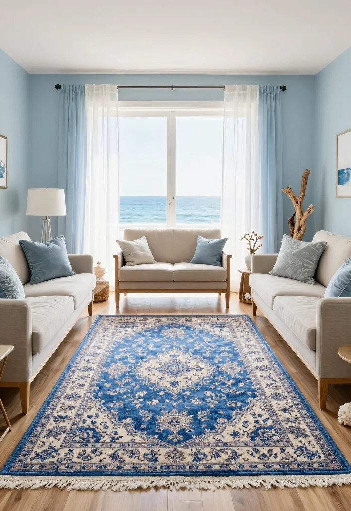 18 Blue Persian Rug Living Room Ideas With Luxe Character 6 18 Blue Persian Rug Living Room Ideas With Luxe Character - 5. Coastal Calm 1