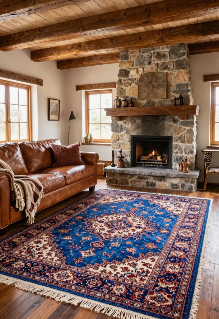 18 Blue Persian Rug Living Room Ideas With Luxe Character 9 18 Blue Persian Rug Living Room Ideas With Luxe Character - 8. Rustic Retreat 1